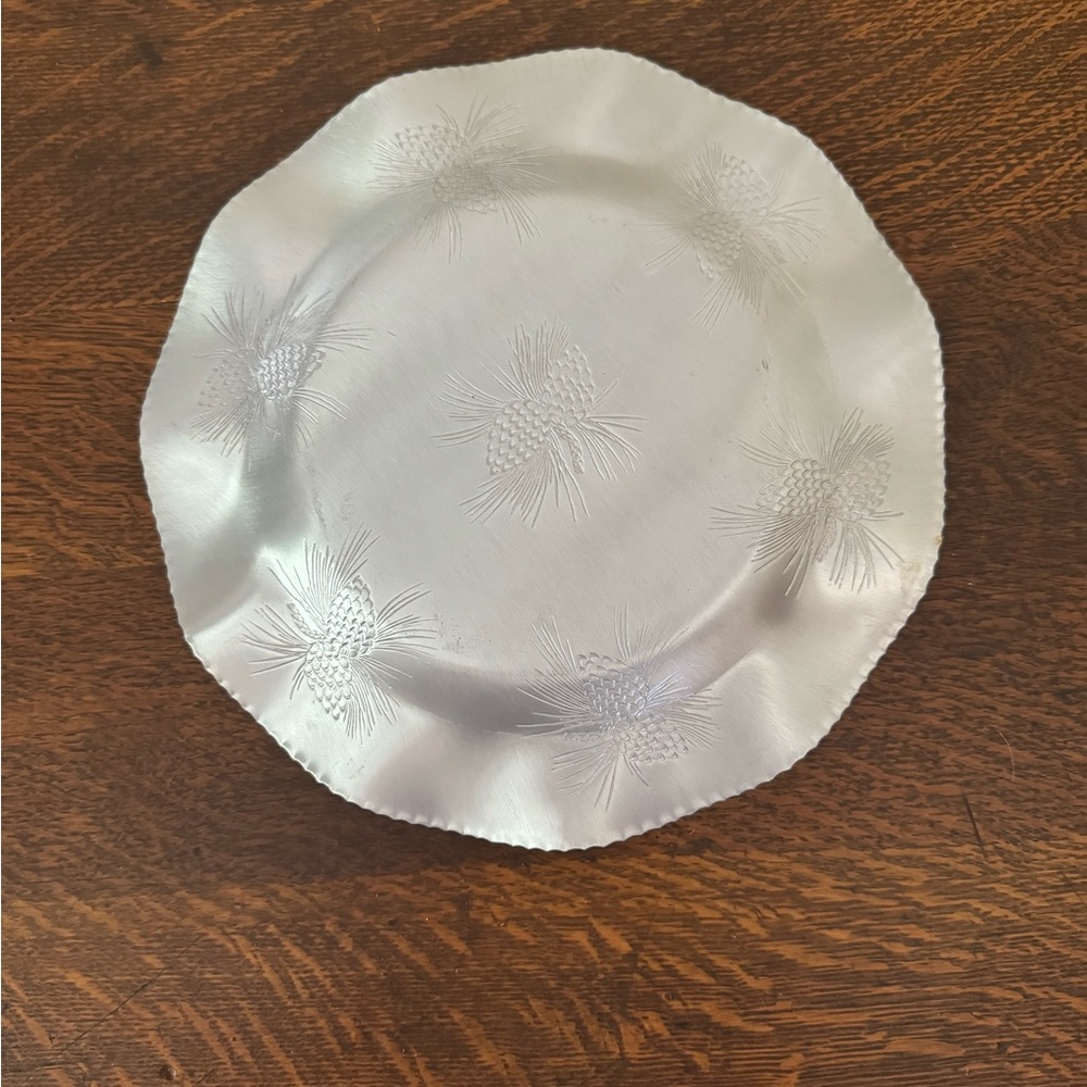 Christmas Tray Round Aluminum Pinecone Design